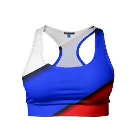 Женский спортивный топ 3D с принтом Российский флаг в Новосибирске, 82% полиэстер, 18% спандекс Ткань безопасна для здоровья, позволяет коже дышать, не мнется и не растягивается |  | Тематика изображения на принте: косой | наклонный | триколор
