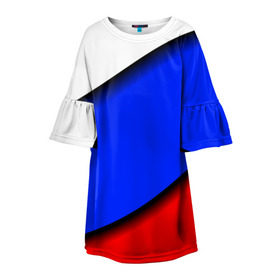 Детское платье 3D с принтом Российский флаг в Новосибирске, 100% полиэстер | прямой силуэт, чуть расширенный к низу. Круглая горловина, на рукавах — воланы | Тематика изображения на принте: косой | наклонный | триколор