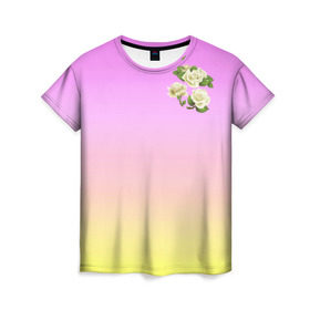 Женская футболка 3D с принтом Розочки в Новосибирске, 100% полиэфир ( синтетическое хлопкоподобное полотно) | прямой крой, круглый вырез горловины, длина до линии бедер | белая | белый | роза | розы | цветы