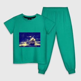 Детская пижама хлопок с принтом Корабль в Новосибирске, 100% хлопок |  брюки и футболка прямого кроя, без карманов, на брюках мягкая резинка на поясе и по низу штанин
 | дождь | парусник | судно | фрегат