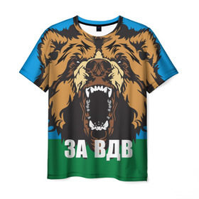 Мужская футболка 3D с принтом ВДВ в Новосибирске, 100% полиэфир | прямой крой, круглый вырез горловины, длина до линии бедер | airborne troops | animal | bear | flag | head | teeth | tusks | walrus | вдв | голова | животное | клыки | медведь | оскал | флаг