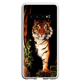 Чехол для Samsung Galaxy S10 с принтом Тигр в Новосибирске, Силикон | Область печати: задняя сторона чехла, без боковых панелей | Тематика изображения на принте: дикая кошка | лес | природа | тигр | хищник