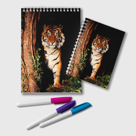 Блокнот с принтом Тигр в Новосибирске, 100% бумага | 48 листов, плотность листов — 60 г/м2, плотность картонной обложки — 250 г/м2. Листы скреплены удобной пружинной спиралью. Цвет линий — светло-серый
 | Тематика изображения на принте: дикая кошка | лес | природа | тигр | хищник