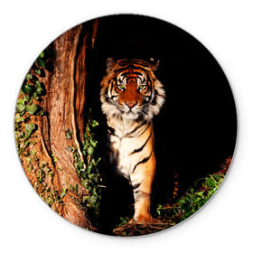 Коврик круглый с принтом Тигр в Новосибирске, резина и полиэстер | круглая форма, изображение наносится на всю лицевую часть | Тематика изображения на принте: дикая кошка | лес | природа | тигр | хищник