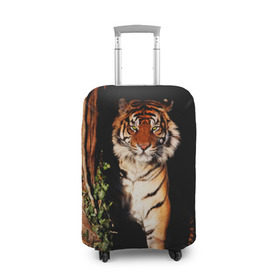 Чехол для чемодана 3D с принтом Тигр в Новосибирске, 86% полиэфир, 14% спандекс | двустороннее нанесение принта, прорези для ручек и колес | Тематика изображения на принте: дикая кошка | лес | природа | тигр | хищник