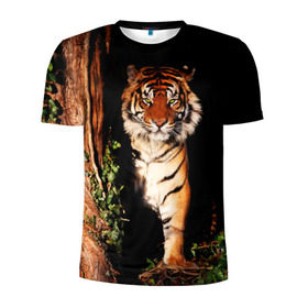 Мужская футболка 3D спортивная с принтом Тигр в Новосибирске, 100% полиэстер с улучшенными характеристиками | приталенный силуэт, круглая горловина, широкие плечи, сужается к линии бедра | Тематика изображения на принте: дикая кошка | лес | природа | тигр | хищник