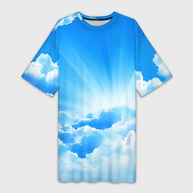 Платье-футболка 3D с принтом Небо в Новосибирске,  |  | Тематика изображения на принте: небо | облако | синяя | солнце