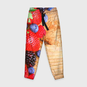 Детские брюки 3D с принтом Ягодки в Новосибирске, 100% полиэстер | манжеты по низу, эластичный пояс регулируется шнурком, по бокам два кармана без застежек, внутренняя часть кармана из мелкой сетки | красная | малина | новая | ягода | ягодная
