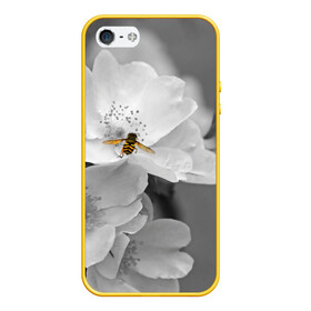 Чехол для iPhone 5/5S матовый с принтом Пчела на цветах в Новосибирске, Силикон | Область печати: задняя сторона чехла, без боковых панелей | Тематика изображения на принте: лепестки | цветы