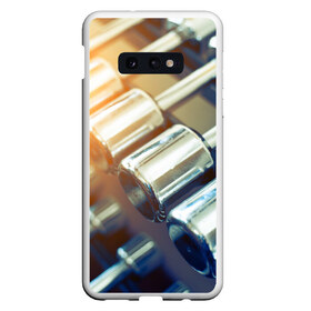 Чехол для Samsung S10E с принтом Гантели в Новосибирске, Силикон | Область печати: задняя сторона чехла, без боковых панелей | гантели | мощь | сила | спорт
