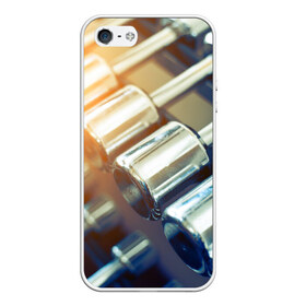 Чехол для iPhone 5/5S матовый с принтом Гантели в Новосибирске, Силикон | Область печати: задняя сторона чехла, без боковых панелей | гантели | мощь | сила | спорт