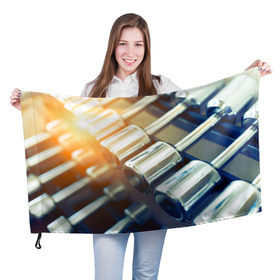 Флаг 3D с принтом Гантели в Новосибирске, 100% полиэстер | плотность ткани — 95 г/м2, размер — 67 х 109 см. Принт наносится с одной стороны | гантели | мощь | сила | спорт
