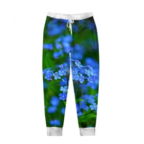 Мужские брюки 3D с принтом Синие цветы в Новосибирске, 100% полиэстер | манжеты по низу, эластичный пояс регулируется шнурком, по бокам два кармана без застежек, внутренняя часть кармана из мелкой сетки | Тематика изображения на принте: лепестки | прикольные картинки | цветочки | цветы