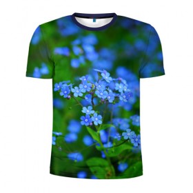 Мужская футболка 3D спортивная с принтом Синие цветы в Новосибирске, 100% полиэстер с улучшенными характеристиками | приталенный силуэт, круглая горловина, широкие плечи, сужается к линии бедра | лепестки | прикольные картинки | цветочки | цветы