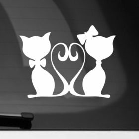 Наклейка на автомобиль с принтом Влюблённые котики (Свадебная наклейка) в Новосибирске, ПВХ |  | Тематика изображения на принте: котики