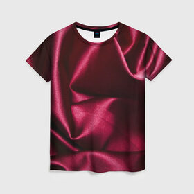 Женская футболка 3D с принтом Текстура в Новосибирске, 100% полиэфир ( синтетическое хлопкоподобное полотно) | прямой крой, круглый вырез горловины, длина до линии бедер | бордовый | роза | текстура | ткань | узор | цвет