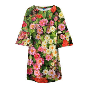 Детское платье 3D с принтом Весеннее настроение в Новосибирске, 100% полиэстер | прямой силуэт, чуть расширенный к низу. Круглая горловина, на рукавах — воланы | Тематика изображения на принте: аромат | букет | вазон | великолепие | краски | красота | куст | луг | полевые цветы | полянка | природа | растения | розы | ромашки | тюльпаны | украшение | фауна | цветник | цветок | цветочек | цветы