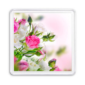 Магнит 55*55 с принтом Алые розы в Новосибирске, Пластик | Размер: 65*65 мм; Размер печати: 55*55 мм | аромат | букет | вазон | великолепие | краски | красота | куст | нежность | природа | растения | розы | украшение | фауна | цветник | цветы