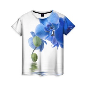 Женская футболка 3D с принтом Веточка орхидеи в Новосибирске, 100% полиэфир ( синтетическое хлопкоподобное полотно) | прямой крой, круглый вырез горловины, длина до линии бедер | ветка | красота | нежность | орхидея | природа | растение | фауна | цветок | цветы