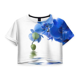 Женская футболка 3D укороченная с принтом Веточка орхидеи в Новосибирске, 100% полиэстер | круглая горловина, длина футболки до линии талии, рукава с отворотами | ветка | красота | нежность | орхидея | природа | растение | фауна | цветок | цветы