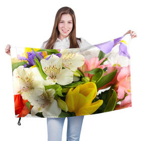 Флаг 3D с принтом Красивый букет в Новосибирске, 100% полиэстер | плотность ткани — 95 г/м2, размер — 67 х 109 см. Принт наносится с одной стороны | аромат | астры | букет | вазон | великолепие | гвоздики | гиацинт | гортензия | калла | краски | красота | куст | лилия | орхидея | пион | подсолнух | полевые цветы | природа | растения | розы | ромашки