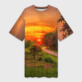 Платье-футболка 3D с принтом Канада в Новосибирске,  |  | закат | красота | лето | поле