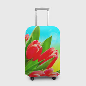 Чехол для чемодана 3D с принтом Тюльпаны в Новосибирске, 86% полиэфир, 14% спандекс | двустороннее нанесение принта, прорези для ручек и колес | краснык | природа | тюльпан | цветок