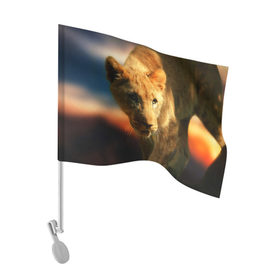Флаг для автомобиля с принтом Львица в Новосибирске, 100% полиэстер | Размер: 30*21 см | lion | голова животного | дикая кошка | кот | лев | цвет