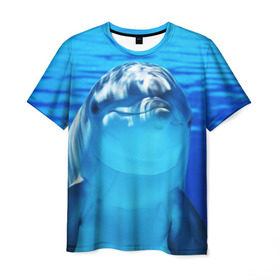 Мужская футболка 3D с принтом Дельфин в Новосибирске, 100% полиэфир | прямой крой, круглый вырез горловины, длина до линии бедер | вода | дельфин | море | отдых | отпуск | подводный мир | туризм
