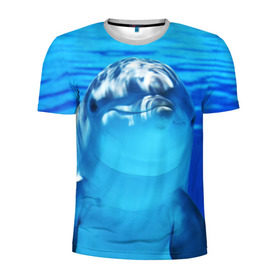 Мужская футболка 3D спортивная с принтом Дельфин в Новосибирске, 100% полиэстер с улучшенными характеристиками | приталенный силуэт, круглая горловина, широкие плечи, сужается к линии бедра | Тематика изображения на принте: вода | дельфин | море | отдых | отпуск | подводный мир | туризм