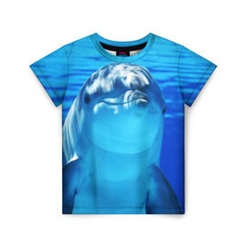 Детская футболка 3D с принтом Дельфин в Новосибирске, 100% гипоаллергенный полиэфир | прямой крой, круглый вырез горловины, длина до линии бедер, чуть спущенное плечо, ткань немного тянется | Тематика изображения на принте: вода | дельфин | море | отдых | отпуск | подводный мир | туризм