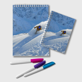 Блокнот с принтом Спуск в Новосибирске, 100% бумага | 48 листов, плотность листов — 60 г/м2, плотность картонной обложки — 250 г/м2. Листы скреплены удобной пружинной спиралью. Цвет линий — светло-серый
 | Тематика изображения на принте: гора | зима | лыжник | снег | спорт | спуск