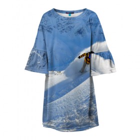 Детское платье 3D с принтом Спуск в Новосибирске, 100% полиэстер | прямой силуэт, чуть расширенный к низу. Круглая горловина, на рукавах — воланы | гора | зима | лыжник | снег | спорт | спуск