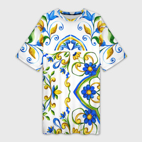 Платье-футболка 3D с принтом Майолика в Новосибирске,  |  | Тематика изображения на принте: dg | dolce | dolce  gabana | dolce  gabbana | dolce gabbana | maiolica | majolica | trend | барселона | дольче | дольче габана | дольче габбана | керамика | майолика | мода | модный принт | мозаика | мозайка | плитка | роспись | тренд