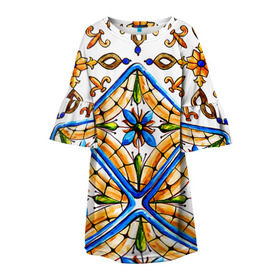 Детское платье 3D с принтом Майолика 4 в Новосибирске, 100% полиэстер | прямой силуэт, чуть расширенный к низу. Круглая горловина, на рукавах — воланы | dg | dolce | dolce  gabana | dolce  gabbana | dolce gabbana | maiolica | majolica | trend | барселона | дольче | дольче габана | дольче габбана | керамика | майолика | мода | модный принт | мозаика | мозайка | плитка | роспись | тренд