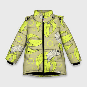 Зимняя куртка для девочек 3D с принтом Банан 8 в Новосибирске, ткань верха — 100% полиэстер; подклад — 100% полиэстер, утеплитель — 100% полиэстер. | длина ниже бедра, удлиненная спинка, воротник стойка и отстегивающийся капюшон. Есть боковые карманы с листочкой на кнопках, утяжки по низу изделия и внутренний карман на молнии. 

Предусмотрены светоотражающий принт на спинке, радужный светоотражающий элемент на пуллере молнии и на резинке для утяжки. | banana | банан | бананы | паттерн