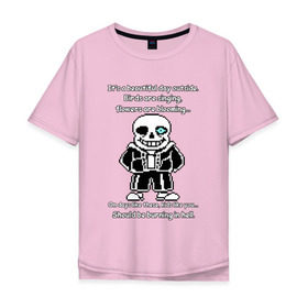 Мужская футболка хлопок Oversize с принтом Sans Battle в Новосибирске, 100% хлопок | свободный крой, круглый ворот, “спинка” длиннее передней части | gaster blaster | genocide | sans | sans battle | undertale | гастер бластер | геноцид | санс