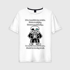 Женская футболка хлопок Oversize с принтом Sans Battle в Новосибирске, 100% хлопок | свободный крой, круглый ворот, спущенный рукав, длина до линии бедер
 | gaster blaster | genocide | sans | sans battle | undertale | гастер бластер | геноцид | санс