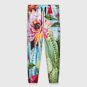 Женские брюки 3D с принтом Зелень в Новосибирске, полиэстер 100% | прямой крой, два кармана без застежек по бокам, с мягкой трикотажной резинкой на поясе и по низу штанин. В поясе для дополнительного комфорта — широкие завязки | кактусы | лилия | тропики | цветы