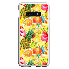 Чехол для Samsung S10E с принтом Веселые фрукты 1 в Новосибирске, Силикон | Область печати: задняя сторона чехла, без боковых панелей | апельсин | арбуз | банан | виноград | груша | киви | овощи | питание | ппп | правильное | тайланд | фрукт | яблоко