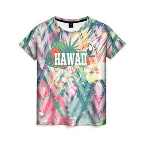 Женская футболка 3D с принтом HAWAII 5 в Новосибирске, 100% полиэфир ( синтетическое хлопкоподобное полотно) | прямой крой, круглый вырез горловины, длина до линии бедер | hawaii | гаваи | лето | океан | отдых | пальмы | пляж | серф