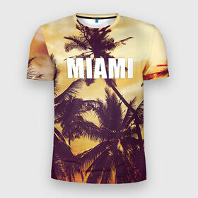 Мужская футболка 3D спортивная с принтом MIAMI в Новосибирске, 100% полиэстер с улучшенными характеристиками | приталенный силуэт, круглая горловина, широкие плечи, сужается к линии бедра | miami | лето | майами | маями | океан | отдых | пальмы | пляж | серф