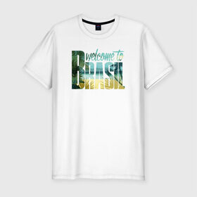 Мужская футболка премиум с принтом Бразилия в Новосибирске, 92% хлопок, 8% лайкра | приталенный силуэт, круглый вырез ворота, длина до линии бедра, короткий рукав | brasil | бразилия | море | океан | пальмы | пляж