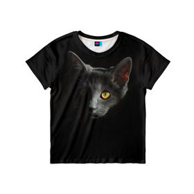 Детская футболка 3D с принтом Кошачий взгляд в Новосибирске, 100% гипоаллергенный полиэфир | прямой крой, круглый вырез горловины, длина до линии бедер, чуть спущенное плечо, ткань немного тянется | глаз | киска | кот | котёнок | кошка | прикольные картинки | темнота | тьма