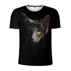 Мужская футболка 3D спортивная с принтом Кошачий взгляд в Новосибирске, 100% полиэстер с улучшенными характеристиками | приталенный силуэт, круглая горловина, широкие плечи, сужается к линии бедра | глаз | киска | кот | котёнок | кошка | прикольные картинки | темнота | тьма