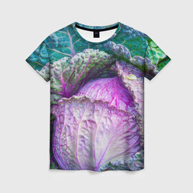 Женская футболка 3D с принтом Капуста в Новосибирске, 100% полиэфир ( синтетическое хлопкоподобное полотно) | прямой крой, круглый вырез горловины, длина до линии бедер | дача | еда | зелень | капуста | овощи | огород | растения | цветная капуста