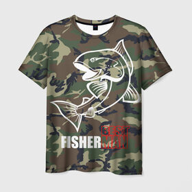 Мужская футболка 3D с принтом Лучший рыбак в Новосибирске, 100% полиэфир | прямой крой, круглый вырез горловины, длина до линии бедер | best fisherman | camouflage | fish | fishing | man | камуфляж | лучший рыбак | мужчина | рыба | рыбалка