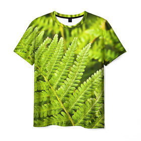 Мужская футболка 3D с принтом Папоротник в Новосибирске, 100% полиэфир | прямой крой, круглый вырез горловины, длина до линии бедер | Тематика изображения на принте: ботаника | зелень | листья | папоротник | природа | растения | цветок