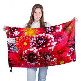 Флаг 3D с принтом Яркие цветы в Новосибирске, 100% полиэстер | плотность ткани — 95 г/м2, размер — 67 х 109 см. Принт наносится с одной стороны | красный | лепестки | прикольные картинки | цветочки | цветы
