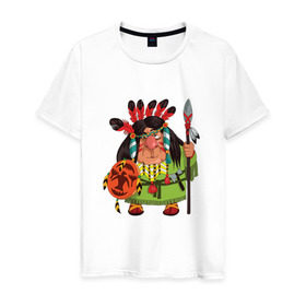 Мужская футболка хлопок с принтом Забавные Индейцы 8 в Новосибирске, 100% хлопок | прямой крой, круглый вырез горловины, длина до линии бедер, слегка спущенное плечо. | апачи | вождь | воин | животные | запад | канада | лидер | лицо | северная | смешные | талисман | цвет